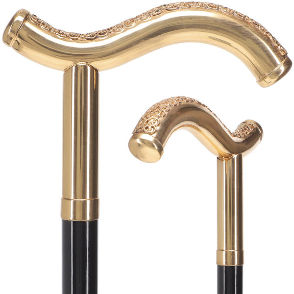 Scratch and Dent 24K Gold Plated Tranquil Fritz Walking Cane w/ Black Beechwood Shaft & Collar V1276