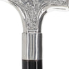 Silver 925r Embossed Fritz Tourist Flowered Design Walking Cane w/ Black Beechwood Shaft