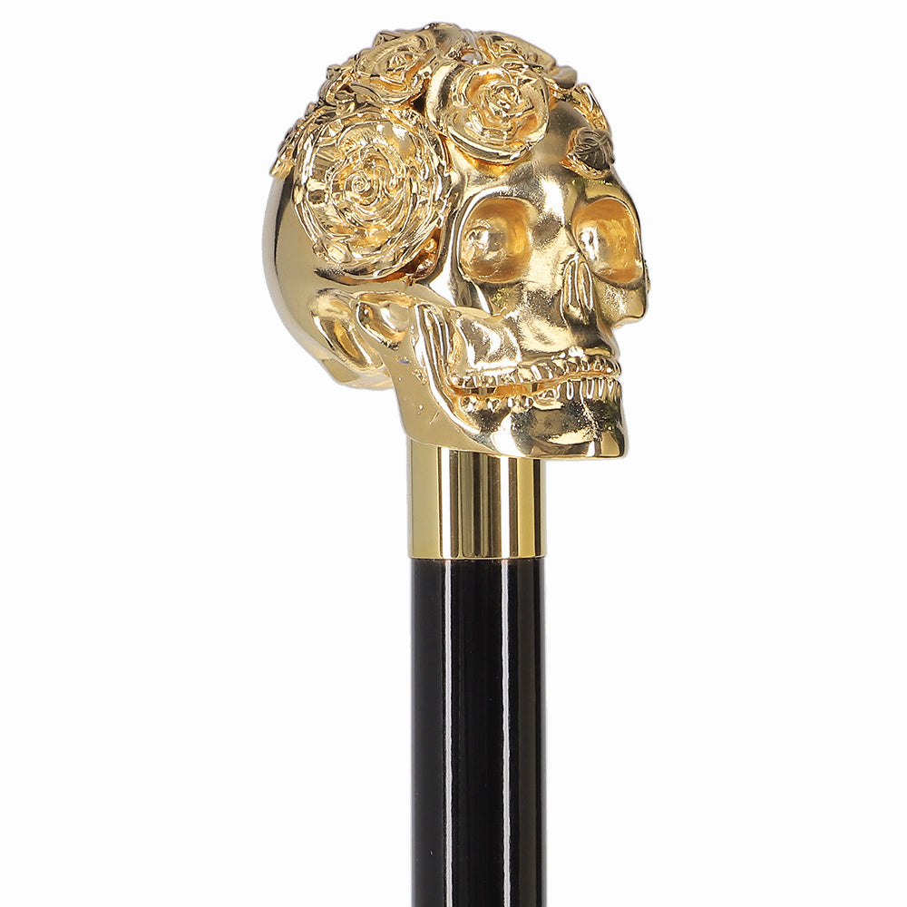 Italian Luxury: Skull with Roses Cane, 24K Gold Plated