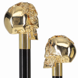 Italian Luxury: Skull with Roses Cane, 24K Gold Plated