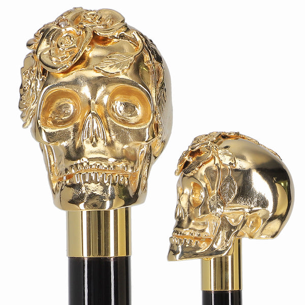 Italian Luxury: Skull with Roses Cane, 24K Gold Plated