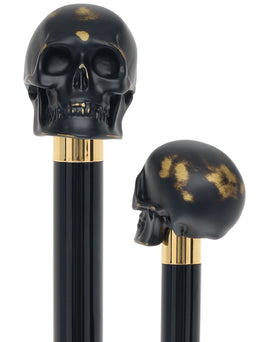 Black & Gold Skull Walking Stick with Beech wood shaft