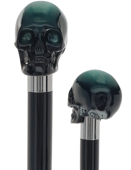 Mystic Emerald Skull Head Walking Stick with Beech wood shaft