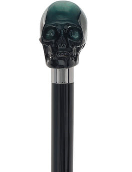 Mystic Emerald Skull Head Walking Stick with Beech wood shaft