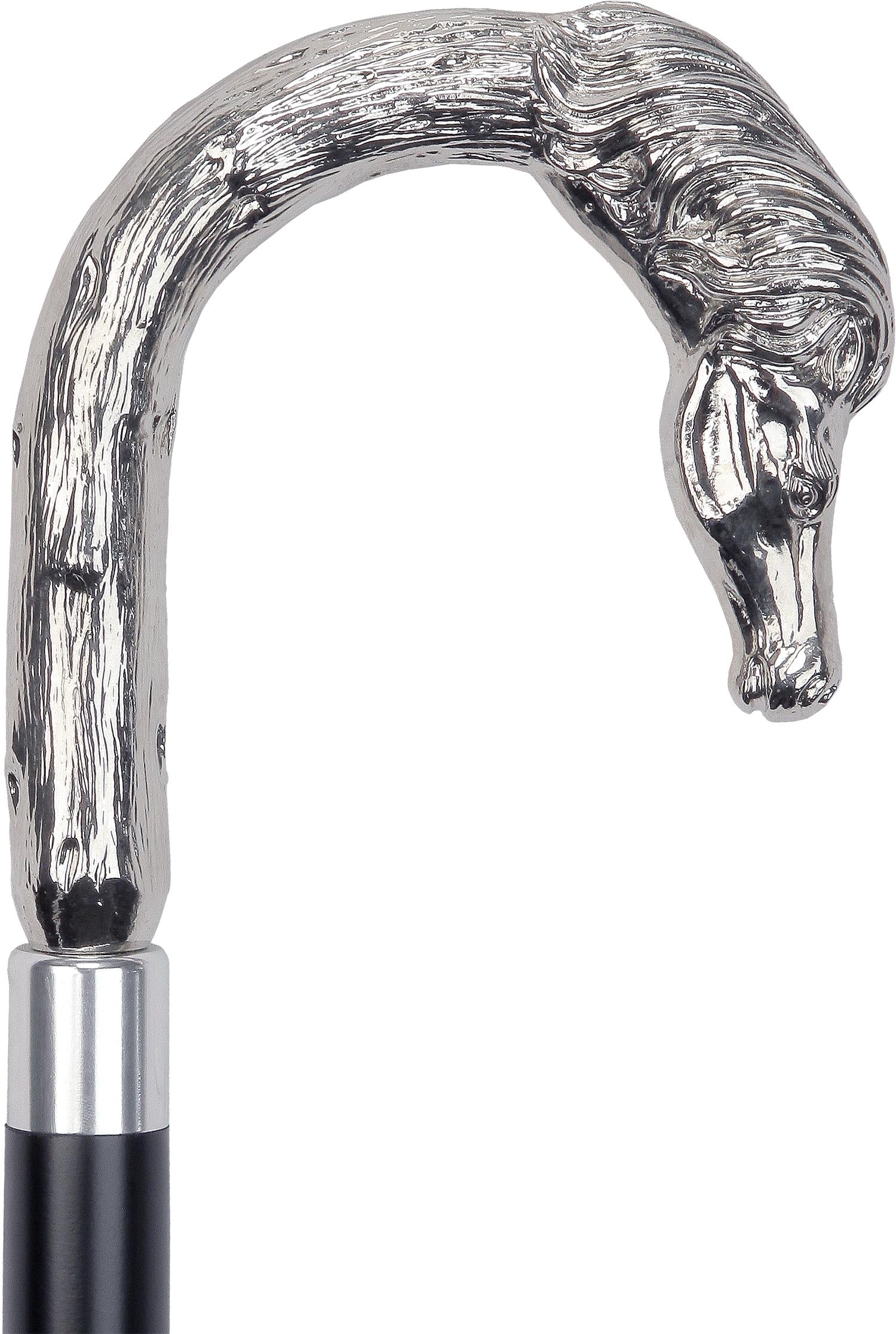 Elegant Nickel Plated Horse Tourist Style Walking Cane- Italian Handle w/custom shaft and collar