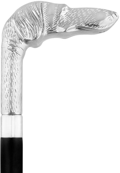 Long Nosed Dog Nickel Plated Handle Walking Cane - Italian Handle w/ Custom Shaft and Collar