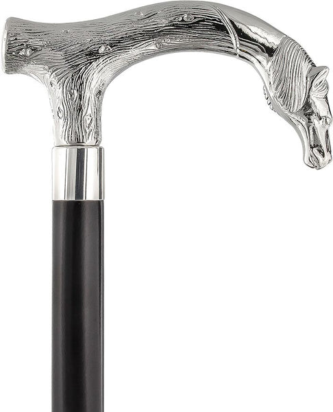 Smooth & Steady Horse Nickel Plated Fritz Handle Cane w/ Custom Shaft & Collar