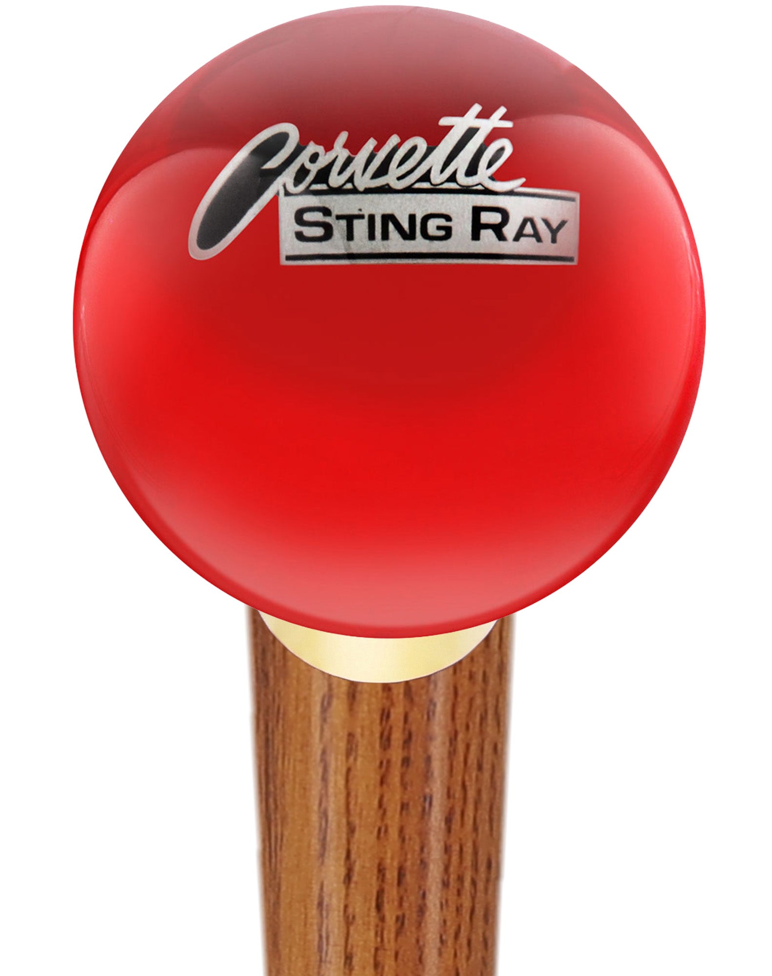 Licensed Corvette Sting Ray Vintage Emblem Red Round Knob Cane w/ Custom Color Ash Shaft & Collar