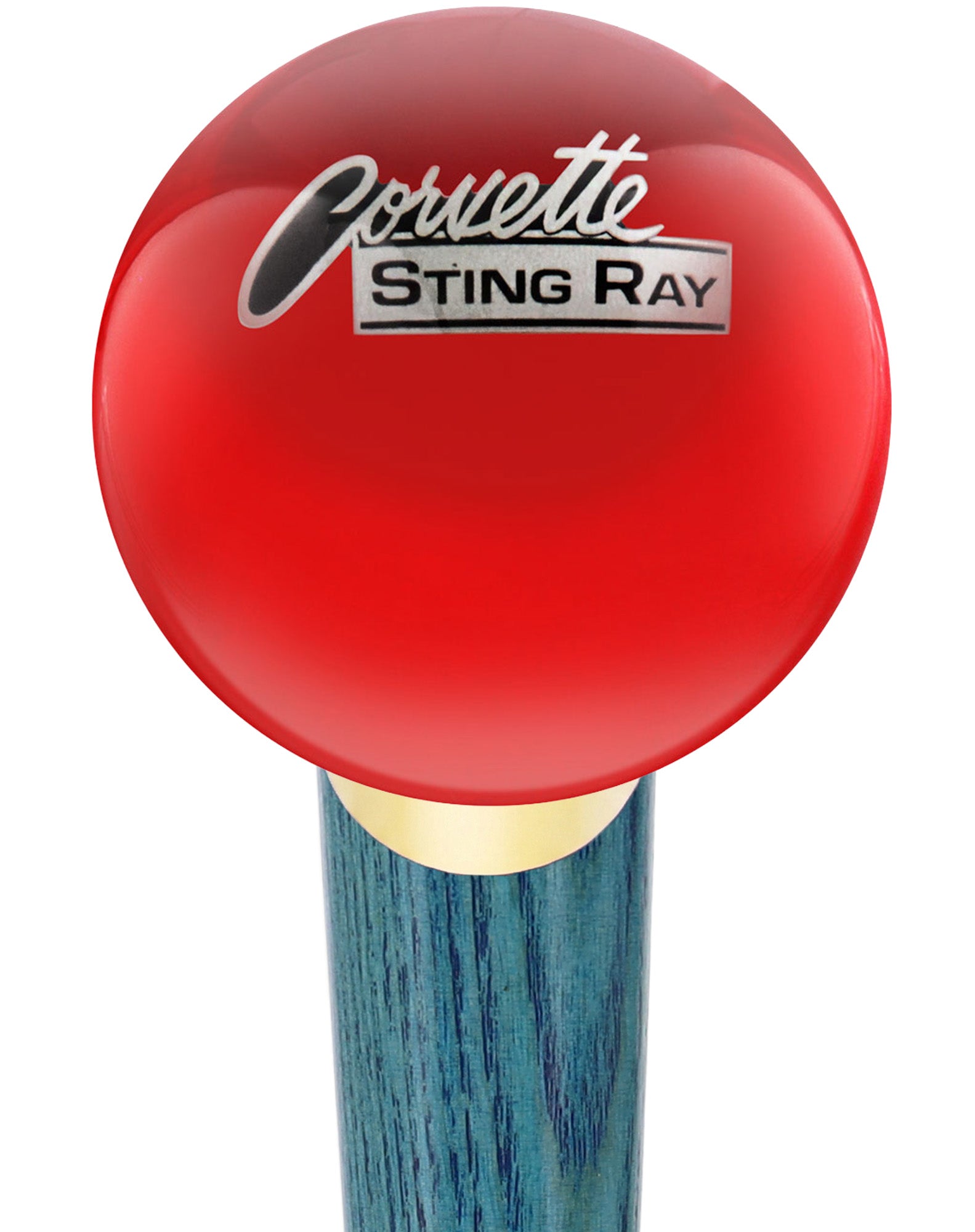 Licensed Corvette Sting Ray Vintage Emblem Red Round Knob Cane w/ Custom Color Ash Shaft & Collar