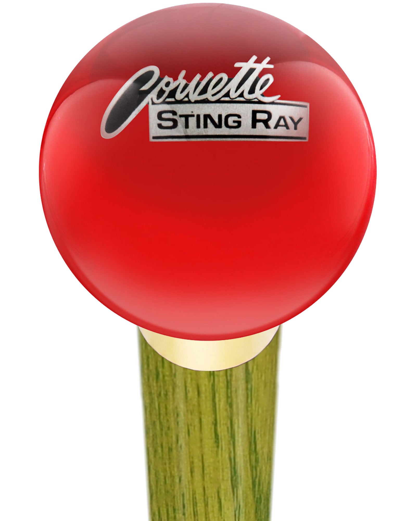 Licensed Corvette Sting Ray Vintage Emblem Red Round Knob Cane w/ Custom Color Ash Shaft & Collar