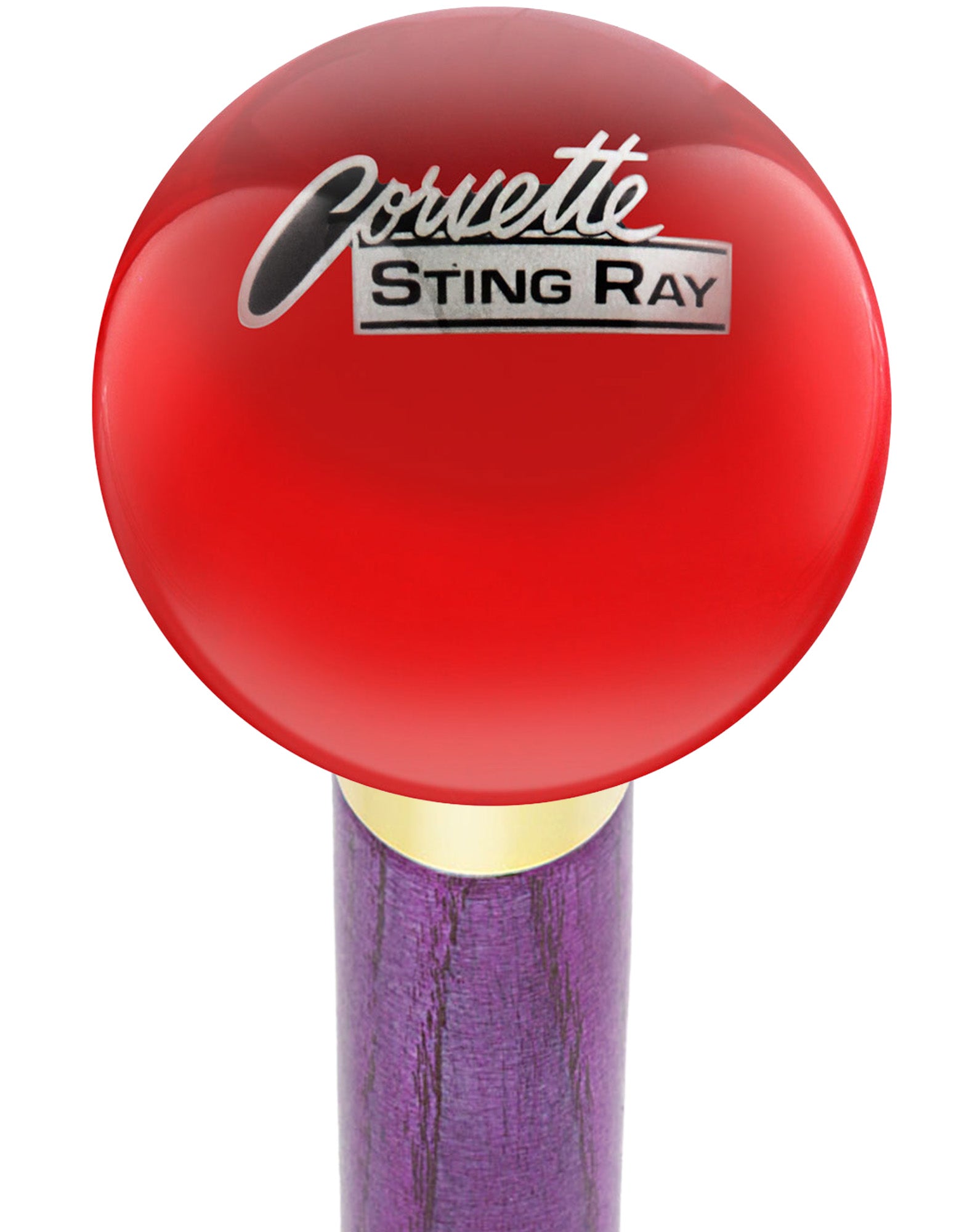 Licensed Corvette Sting Ray Vintage Emblem Red Round Knob Cane w/ Custom Color Ash Shaft & Collar