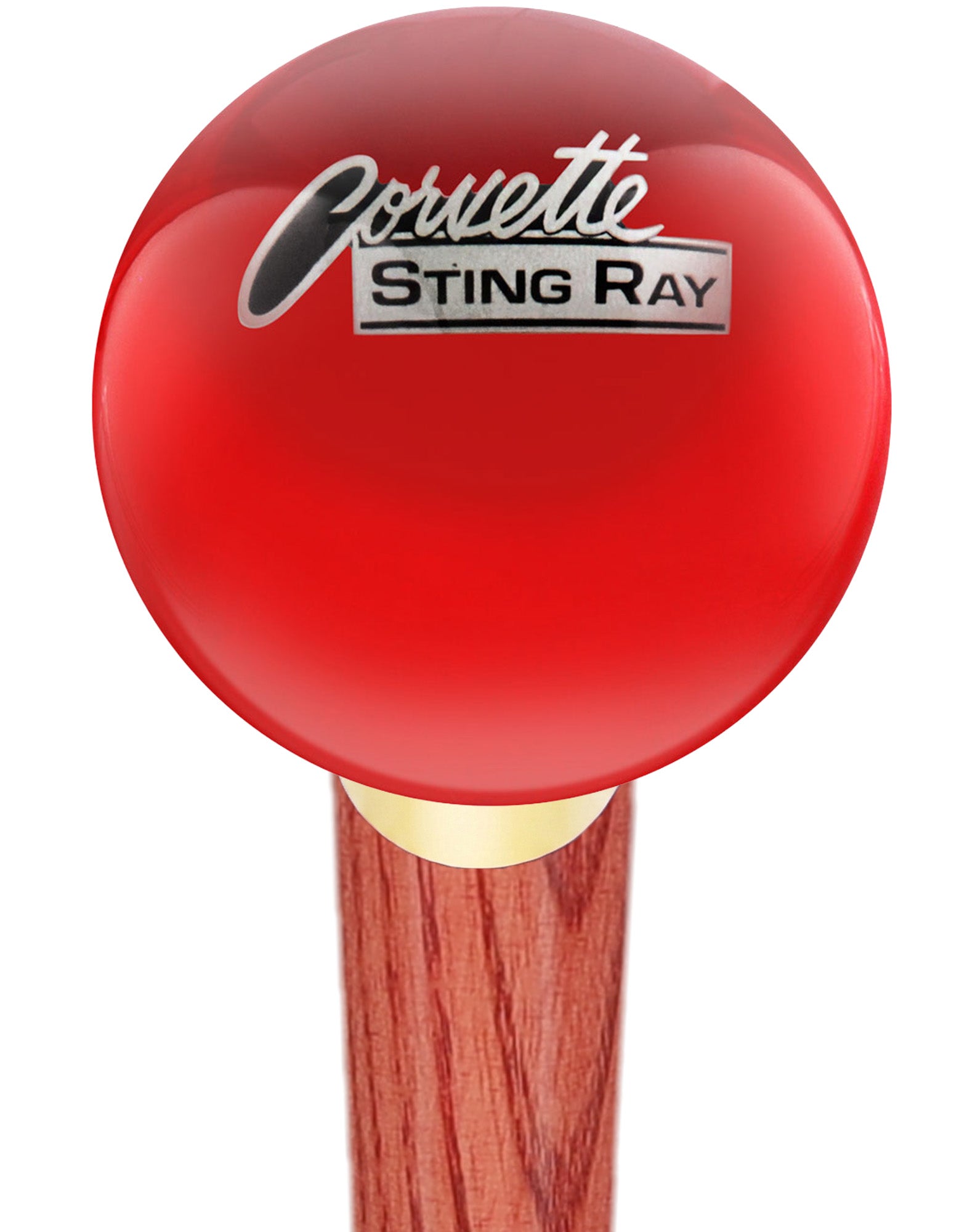 Licensed Corvette Sting Ray Vintage Emblem Red Round Knob Cane w/ Custom Color Ash Shaft & Collar