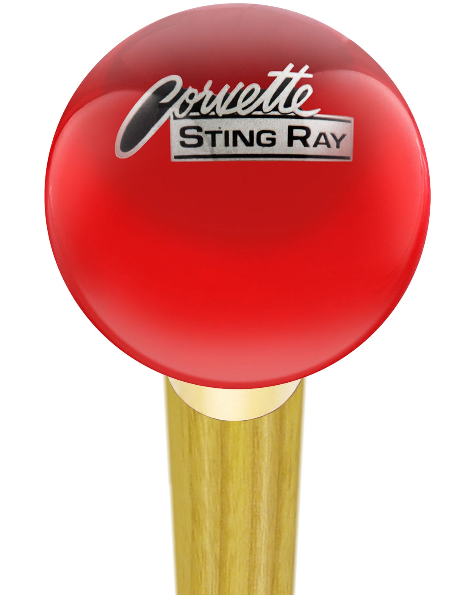 Licensed Corvette Sting Ray Vintage Emblem Red Round Knob Cane w/ Custom Color Ash Shaft & Collar