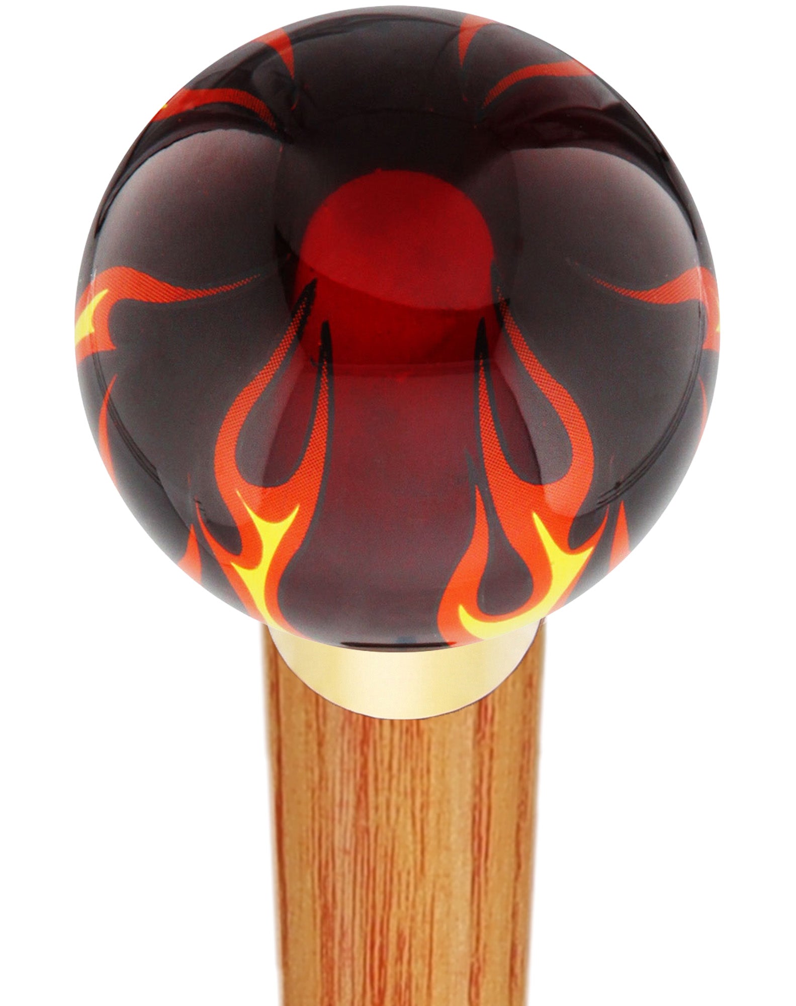 Burst of Flames Red Transparent Round Knob Cane w/ Custom Color Ash Shaft & Collar
