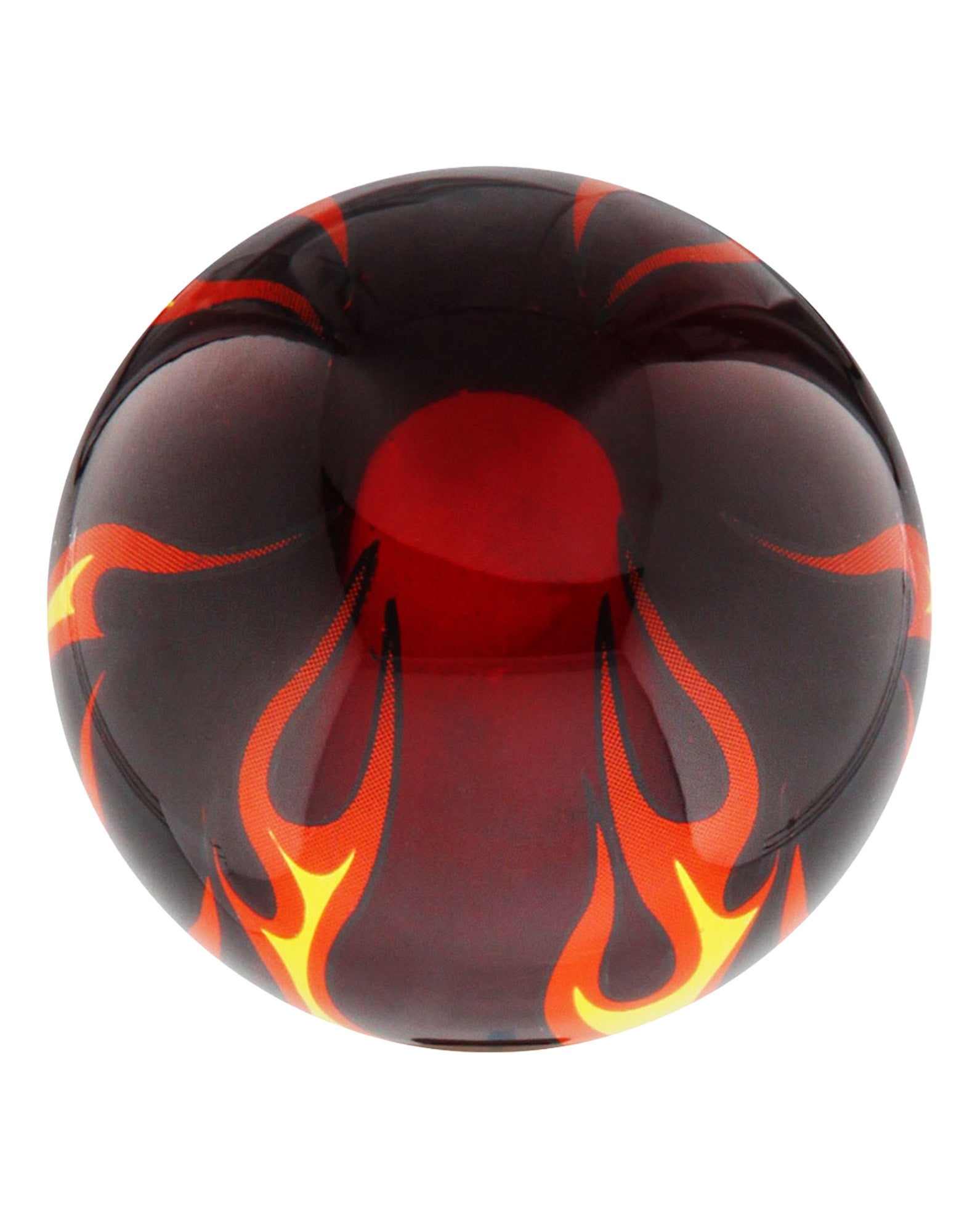 Burst of Flames Red Transparent Round Knob Cane w/ Custom Wood Shaft & Collar