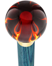 Burst of Flames Red Transparent Round Knob Cane w/ Custom Color Ash Shaft & Collar