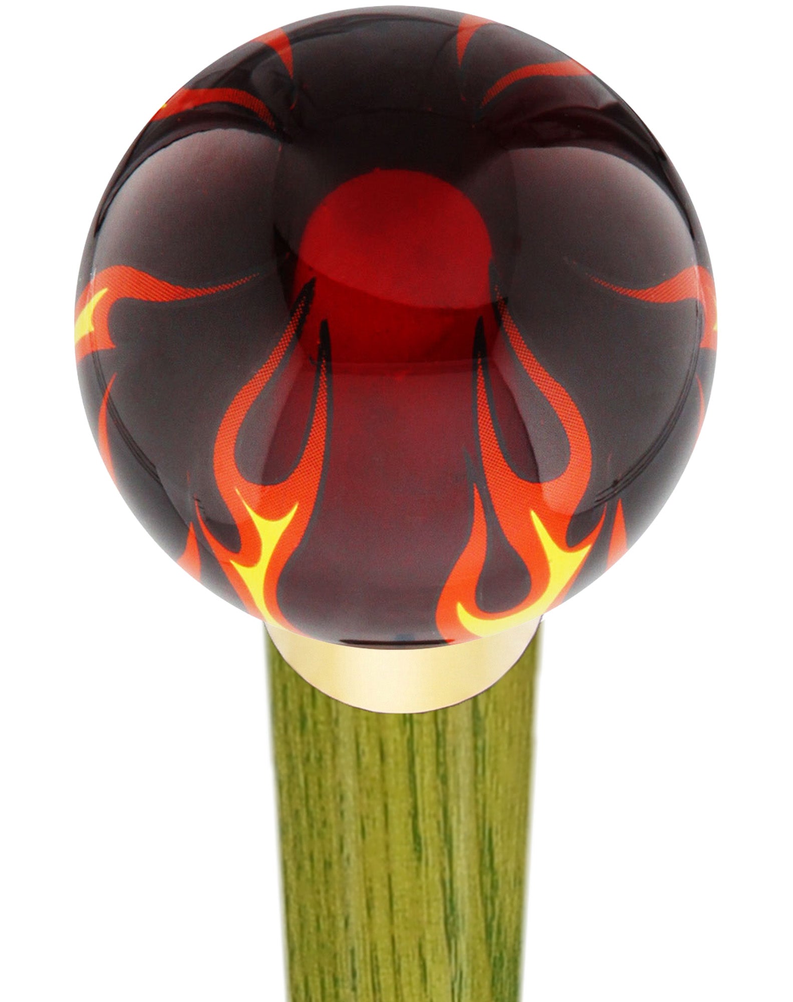 Burst of Flames Red Transparent Round Knob Cane w/ Custom Color Ash Shaft & Collar