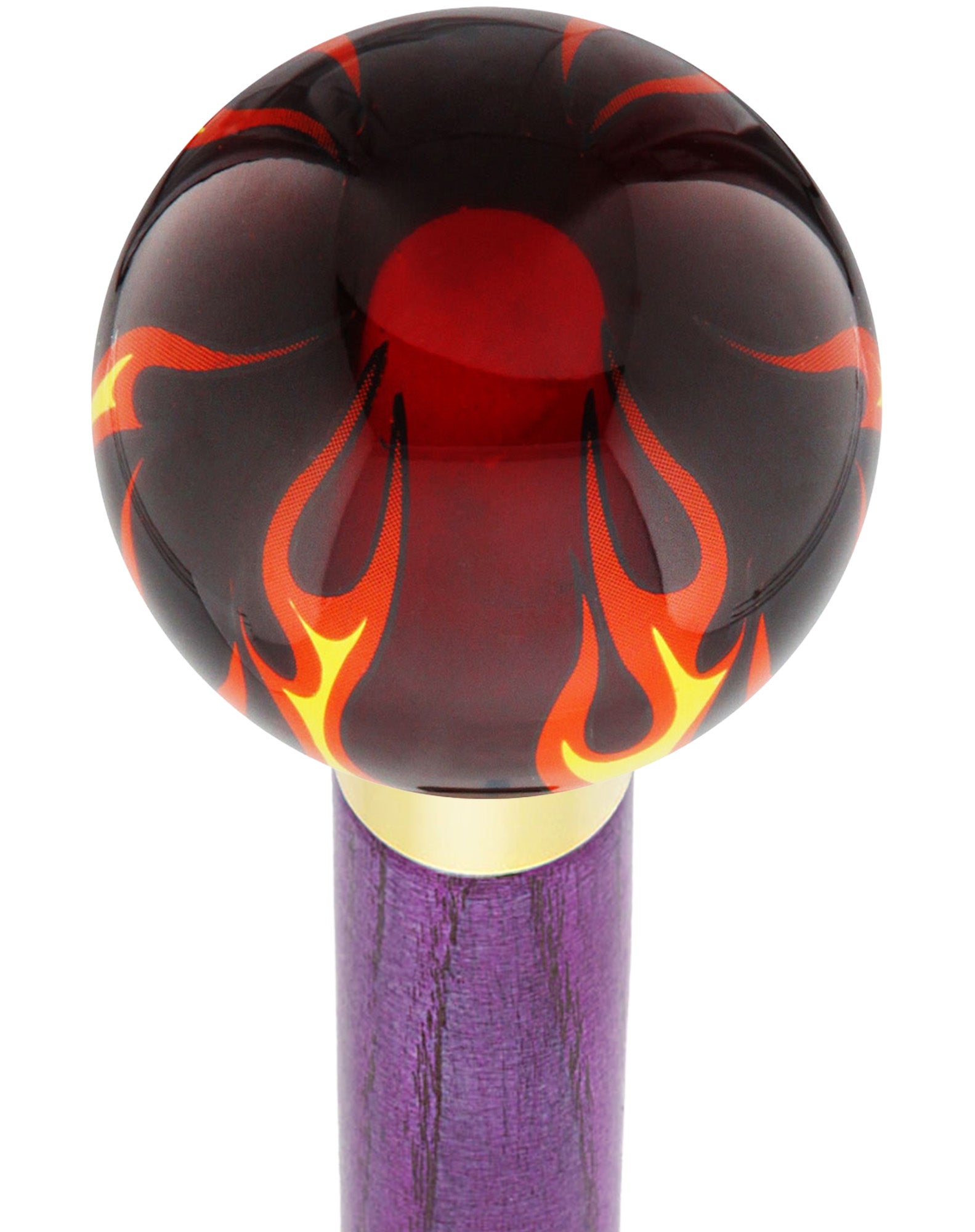 Burst of Flames Red Transparent Round Knob Cane w/ Custom Color Ash Shaft & Collar