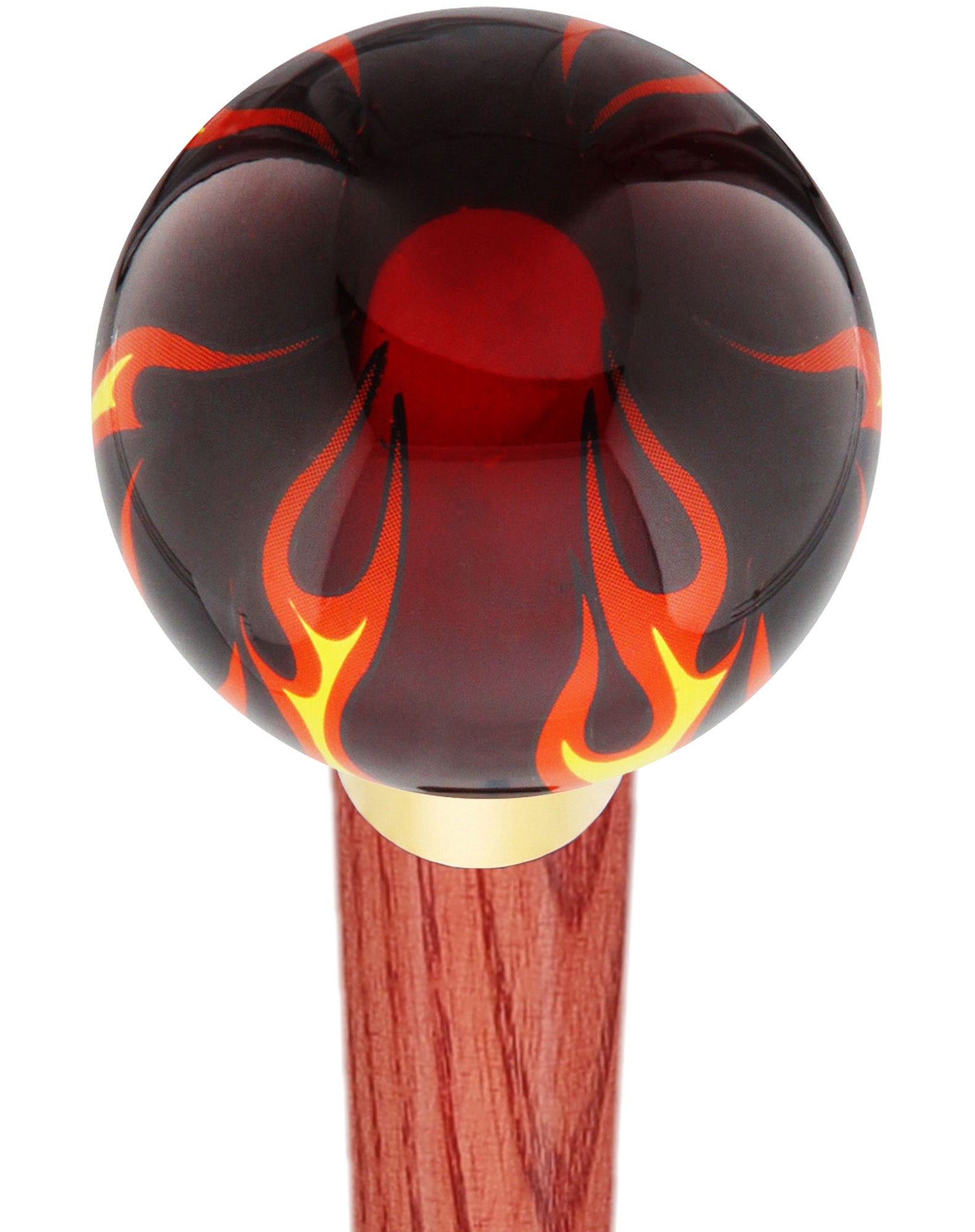 Burst of Flames Red Transparent Round Knob Cane w/ Custom Color Ash Shaft & Collar