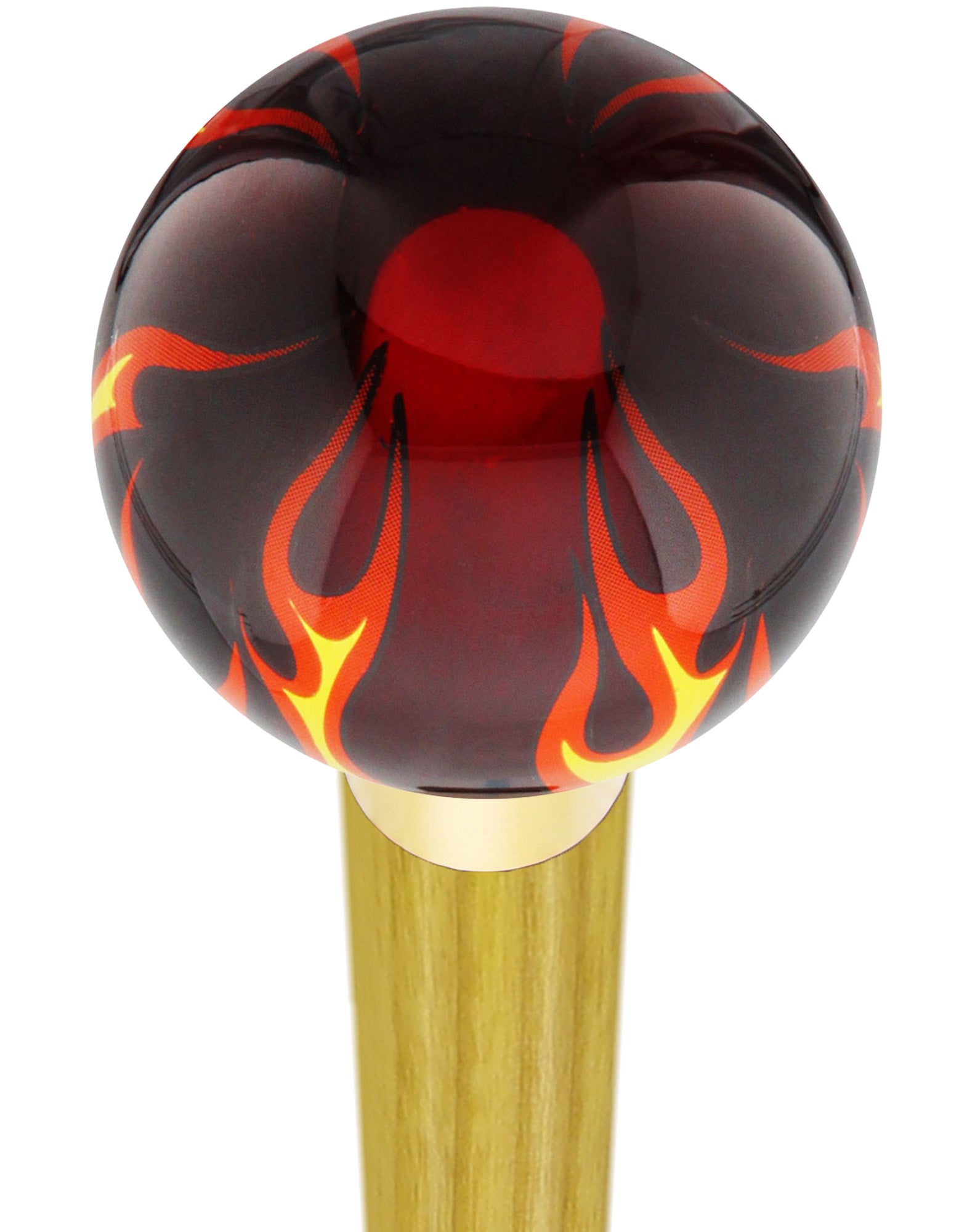 Burst of Flames Red Transparent Round Knob Cane w/ Custom Color Ash Shaft & Collar