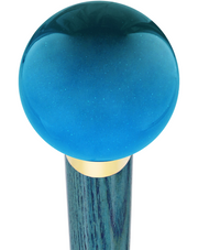 Ocean Blue Metallic Round Knob Cane w/ Custom Color Ash Shaft & Collar