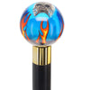 Blue Flame with Skull Round Knob Cane w/ Custom Wood Shaft & Collar