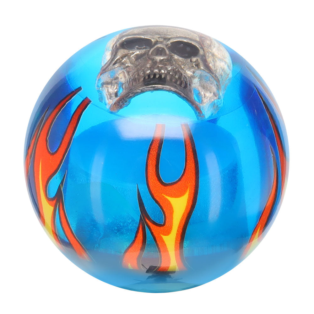 Blue Flame with Skull Round Knob Cane w/ Custom Color Ash Shaft & Collar