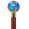 Blue Flame with Skull Round Knob Cane w/ Custom Color Ash Shaft & Collar