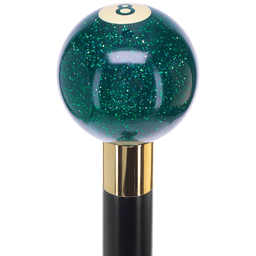 Green Sparkle 8 Ball Shift Knob Cane Cane w/ Custom Wood Shaft & Collar