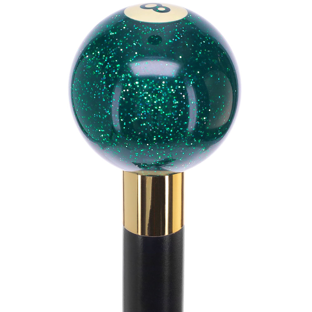 Green Sparkle 8 Ball Shift Knob Cane Cane w/ Custom Wood Shaft & Collar
