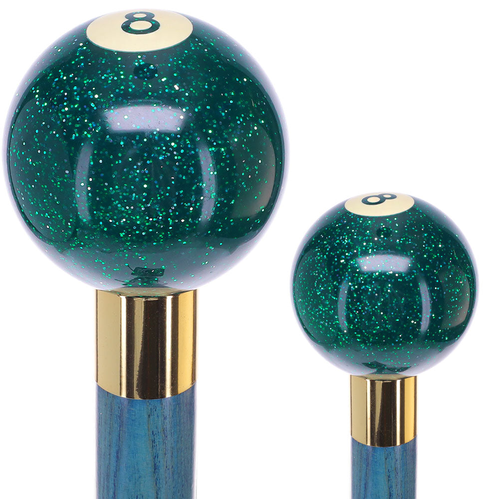 Green Sparkle 8 Ball Shift Knob Cane w/ Custom Color Ash Shaft & Collar