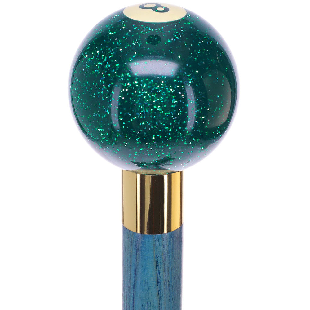 Green Sparkle 8 Ball Shift Knob Cane w/ Custom Color Ash Shaft & Collar