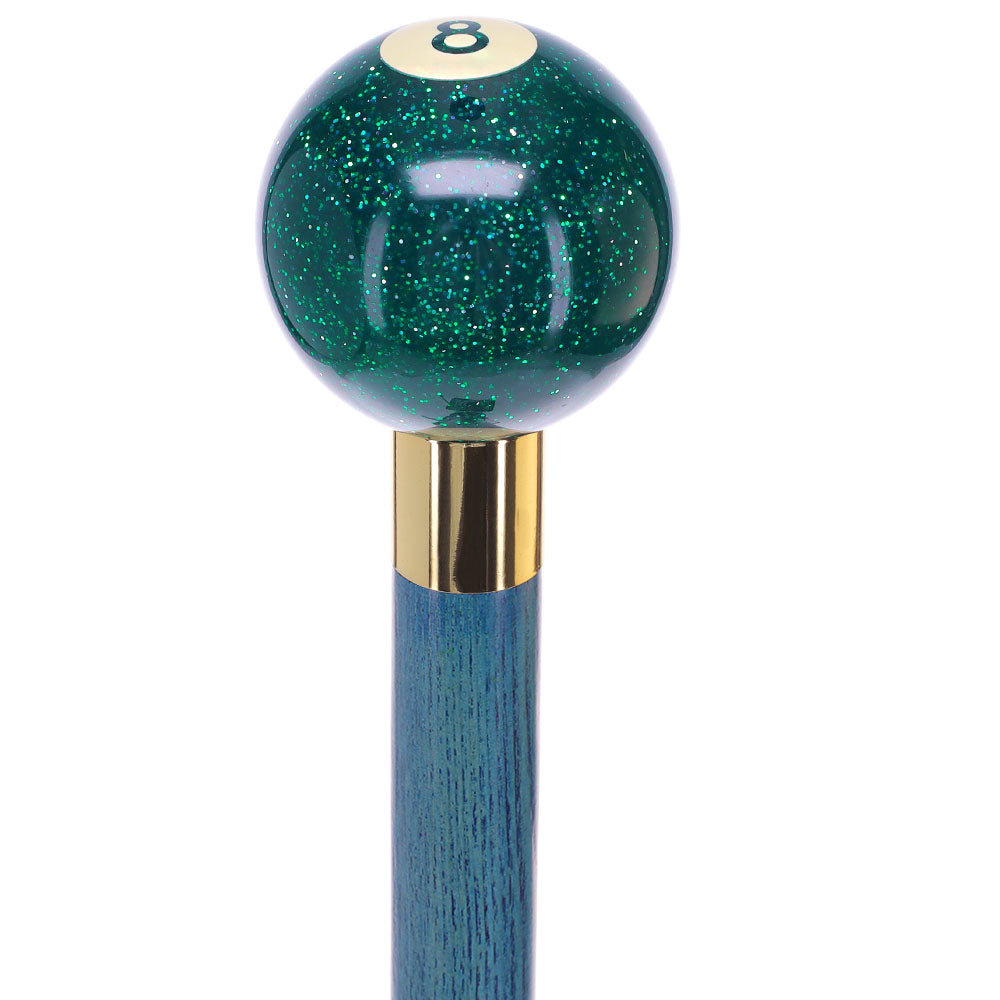 Green Sparkle 8 Ball Shift Knob Cane w/ Custom Color Ash Shaft & Collar