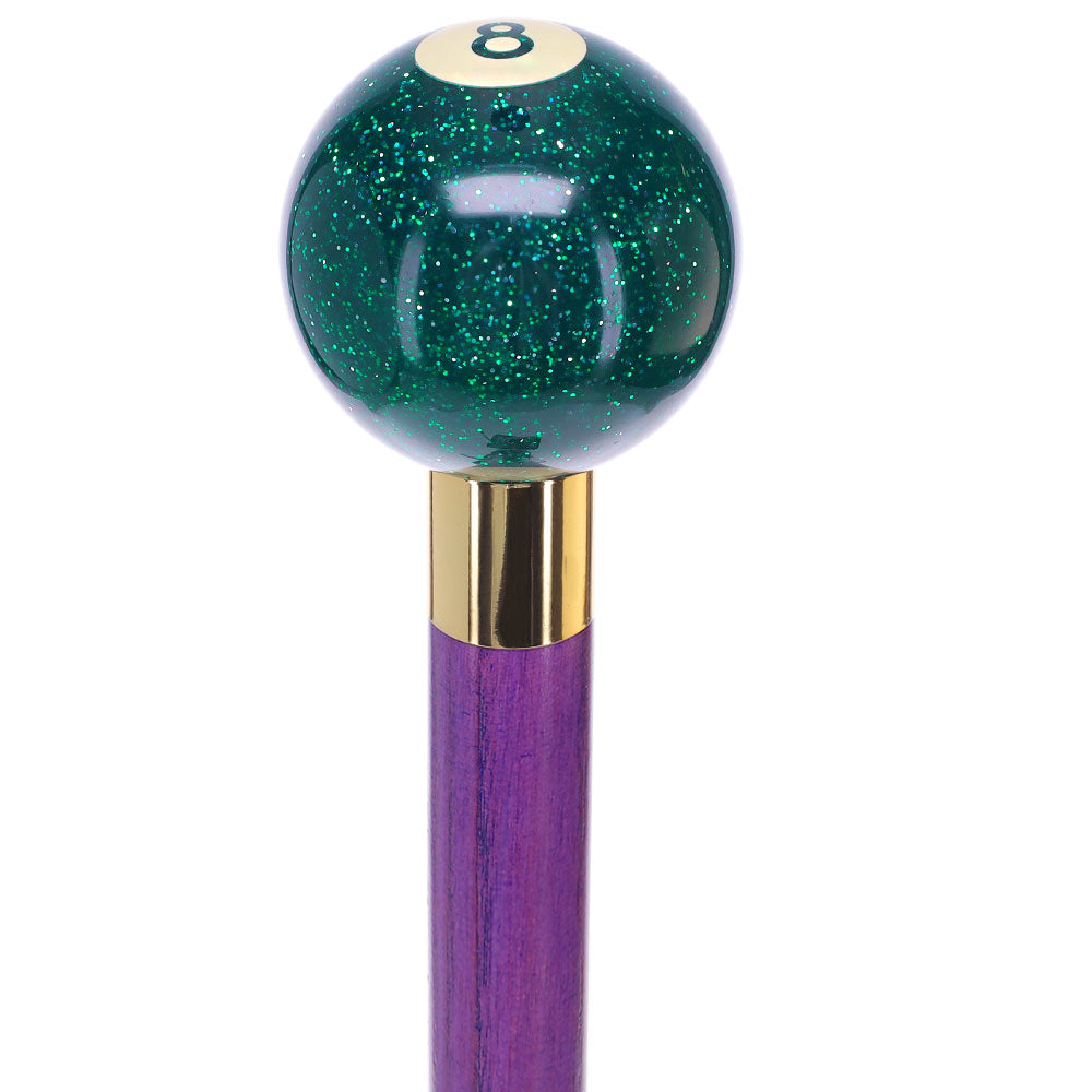Green Sparkle 8 Ball Shift Knob Cane w/ Custom Color Ash Shaft & Collar