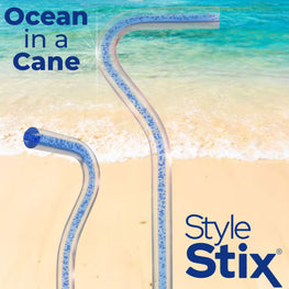 Clear Ocean Cane: Blue Streak w/ Floating Bubbles in Clear Shaft
