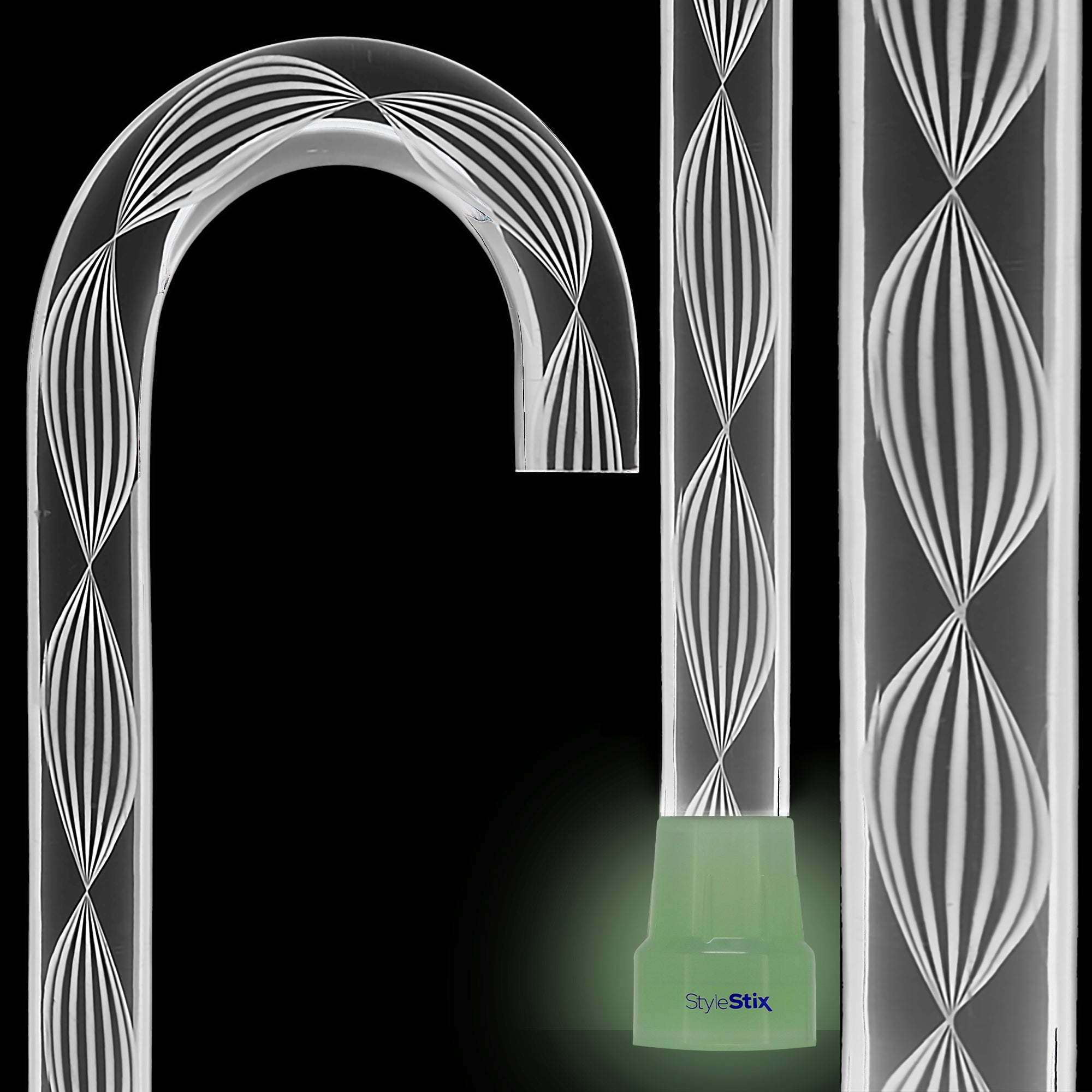 Alabaster Helix Cane: White Twists in Invisible Clear Shaft