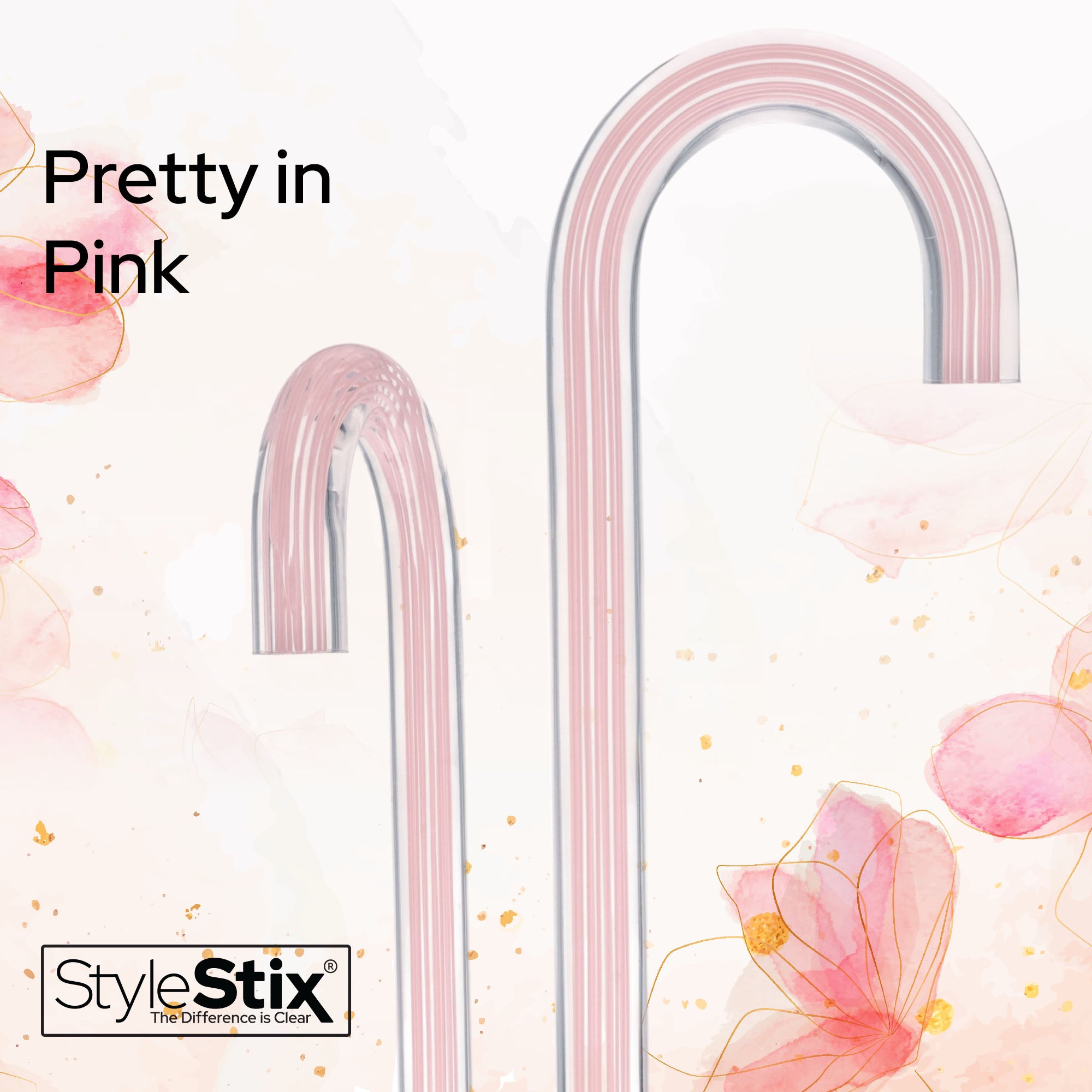 Pretty in Pink Lines Cane: Pink Lines in Invisible Clear Shaft