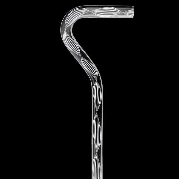 Alabaster Helix Cane: White Twists in Invisible Clear Shaft