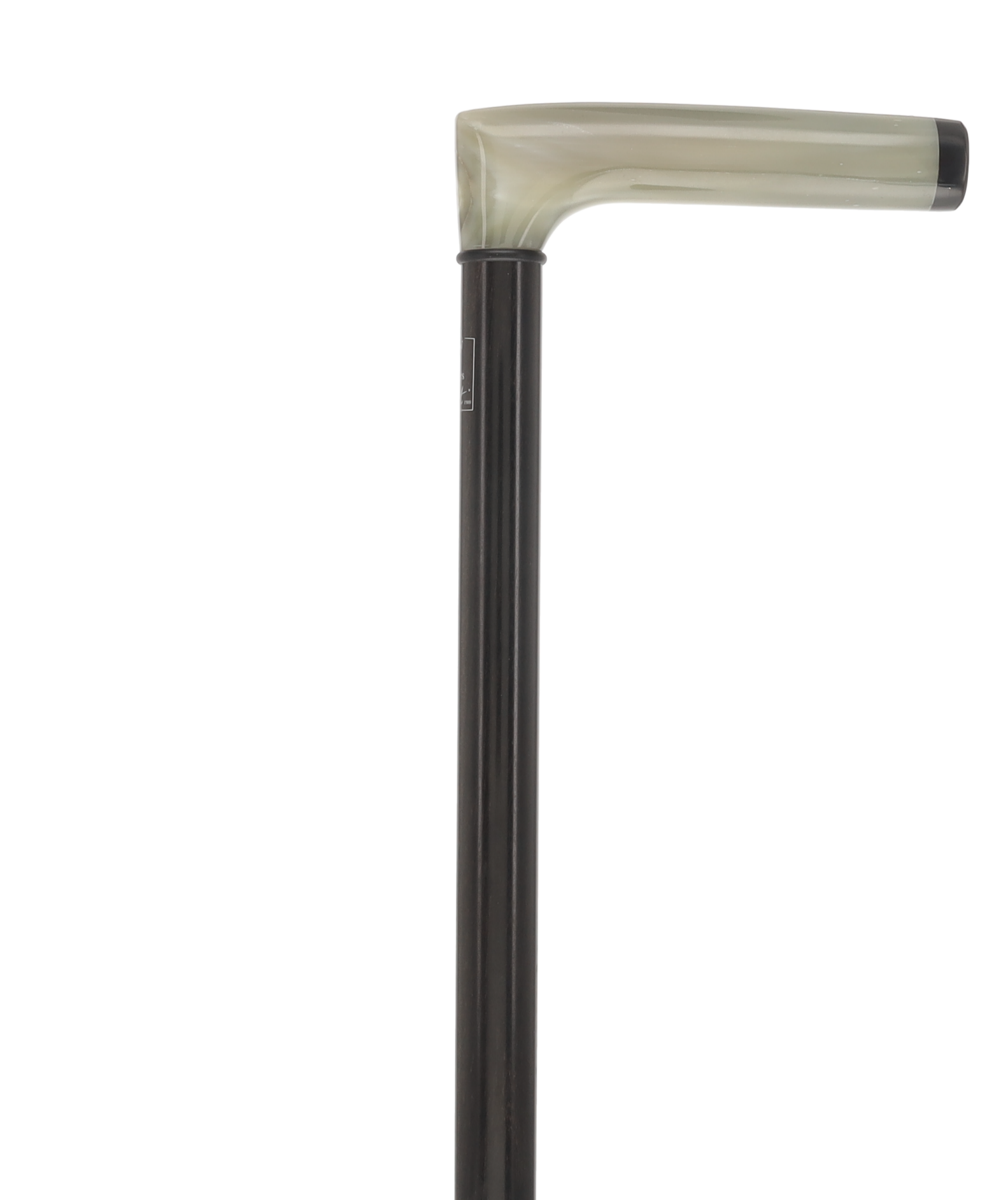 L Shape Blonde Horn Derby Walking Cane With Ebony Wood Shaft And Brass Collar
