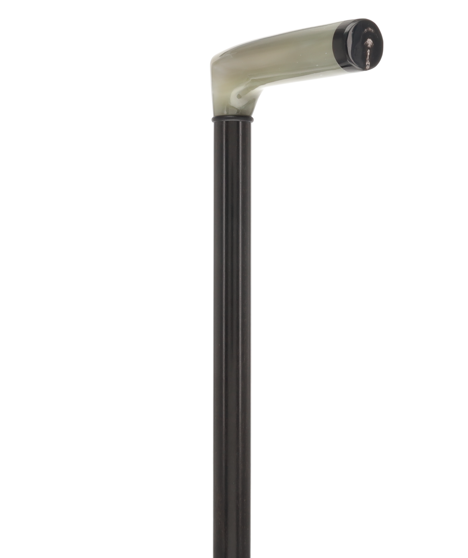 L Shape Blonde Horn Derby Walking Cane With Ebony Wood Shaft And Brass Collar