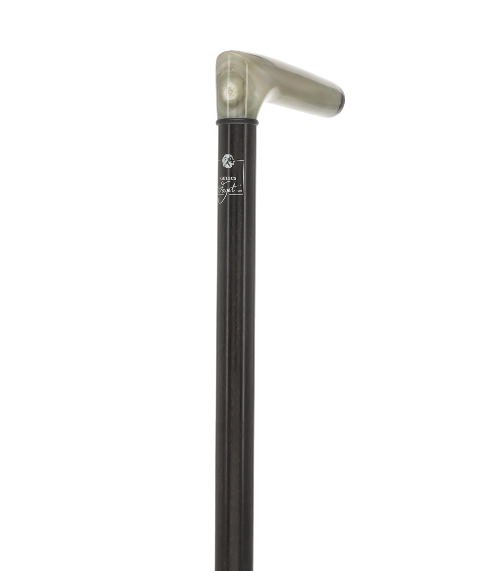 L Shape Blonde Horn Derby Walking Cane With Ebony Wood Shaft And Brass Collar