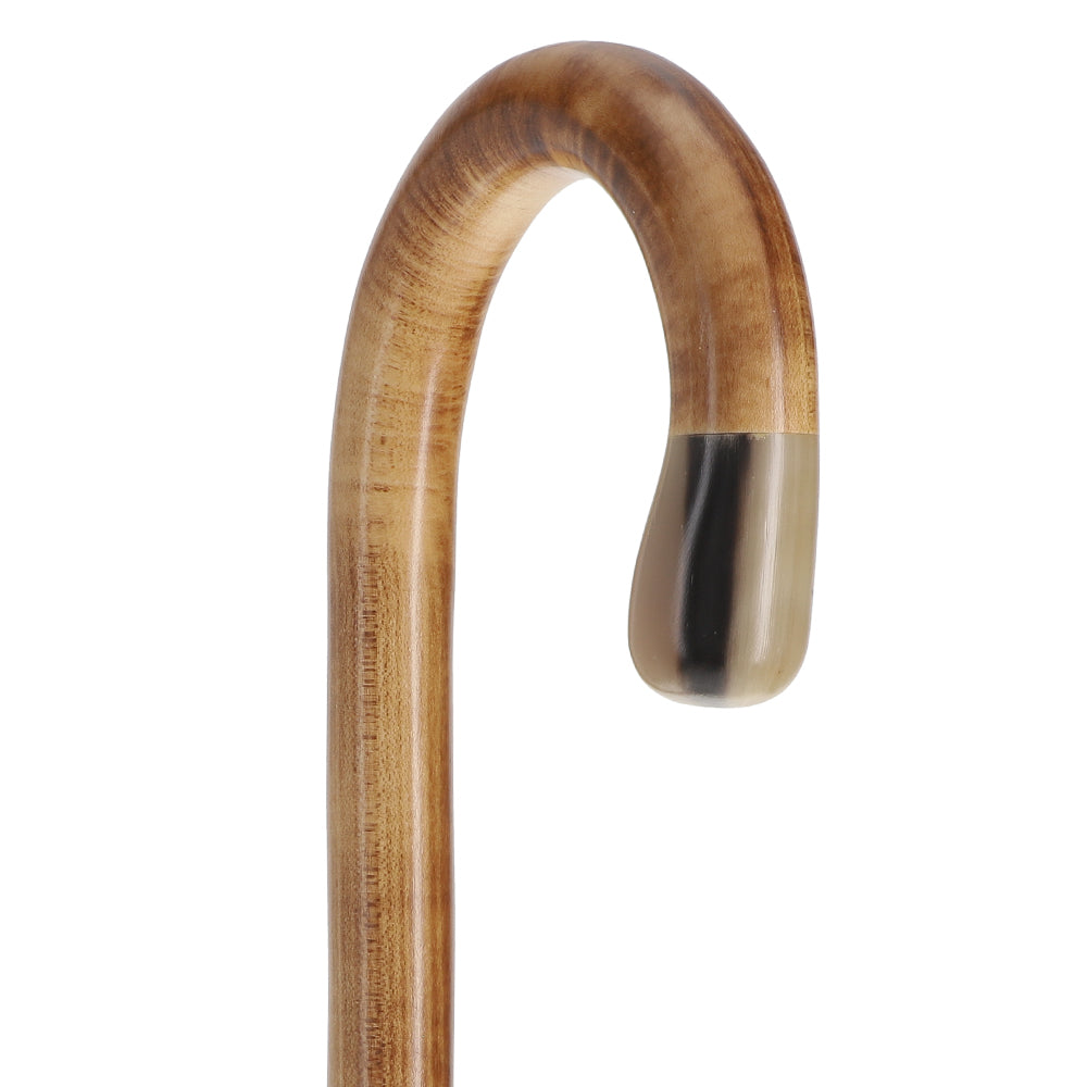 Elegant L Shape Blonde Horn Derby Walking Cane With Ebony Wood