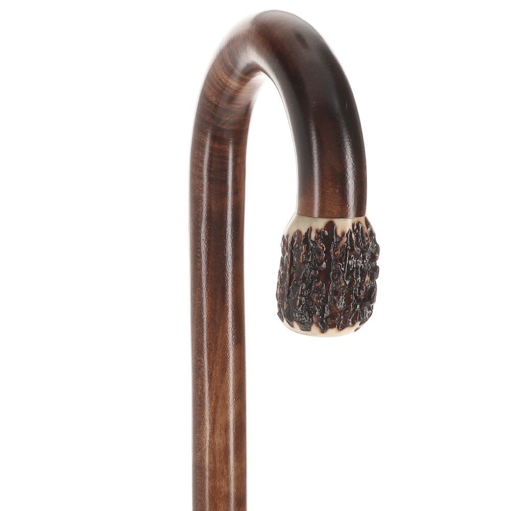French Stag Horn Tourist Walking Cane: Dark Maple Shaft
