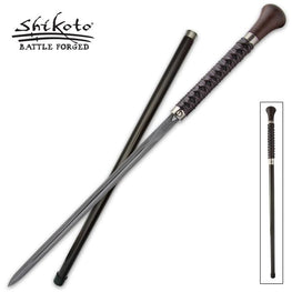 Shikoto Sword Cane: Damascus Blade, Leather, Wenge Handle