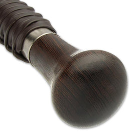 Shikoto Shinshi Sword Cane - Damascus Steel Blade, Brown Knob Wooden Handle, Leather-Wrapped Grip