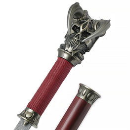 Vorthelok: Folded Damascus Sword Cane with Red Waxed Grip