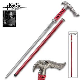 Scratch and Dent Medieval Red Genuine Leather Wrapped Sword Cane V2416