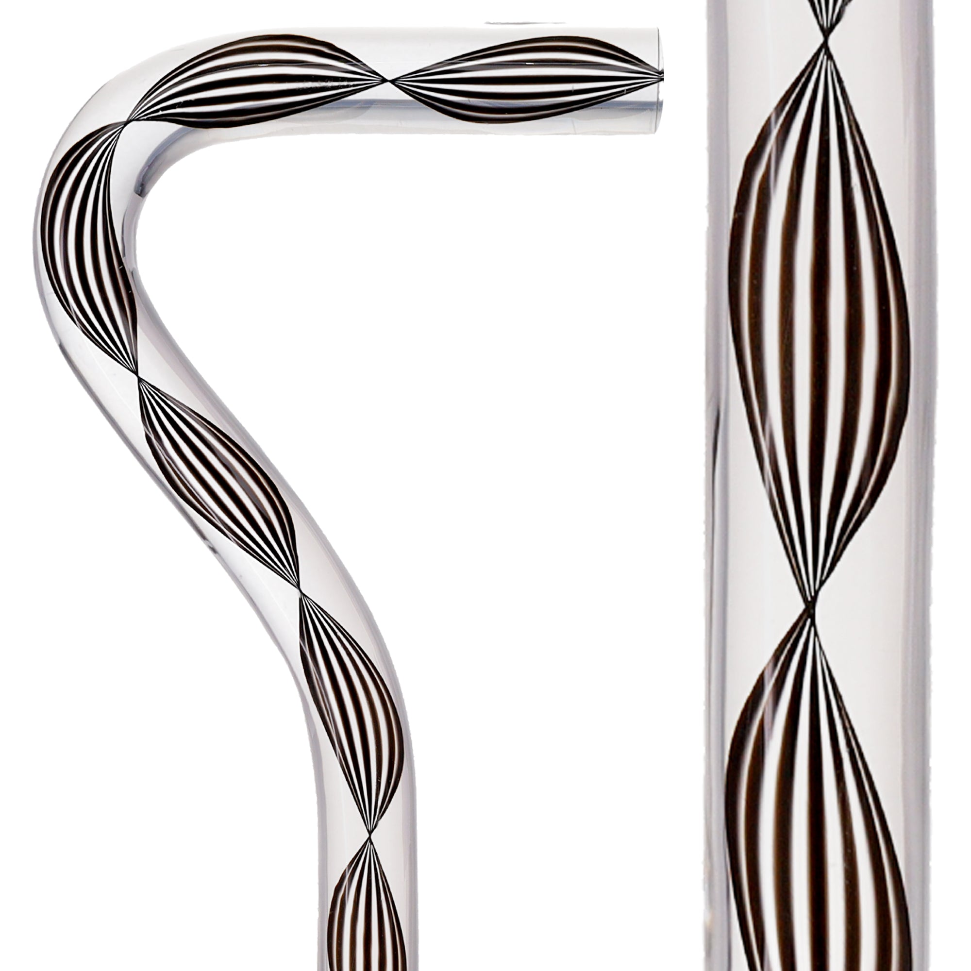 Obsidian Helix Cane: Sophisticated Black Twists, Clear Shaft