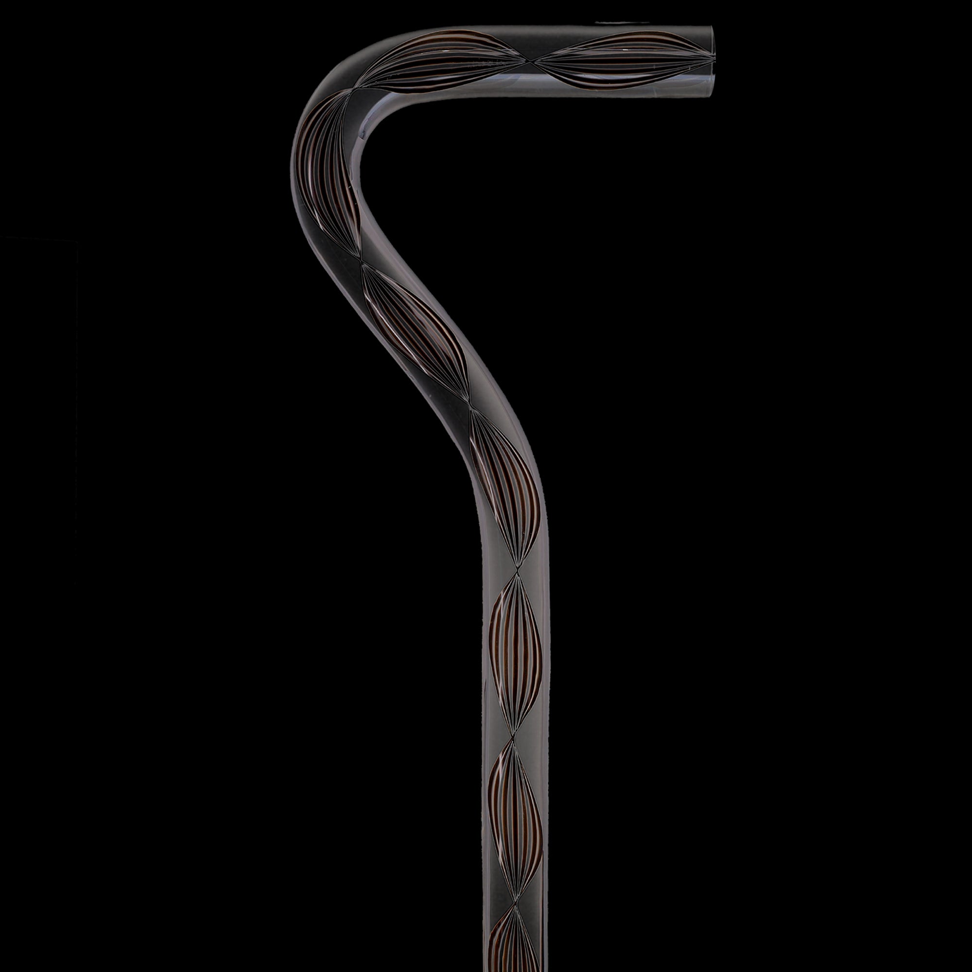 Obsidian Helix Cane: Sophisticated Black Twists, Clear Shaft
