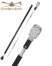 Custom RC Swords Chrome Skull Handle Sword Cane – Black Metal Shaft, 29" Blade